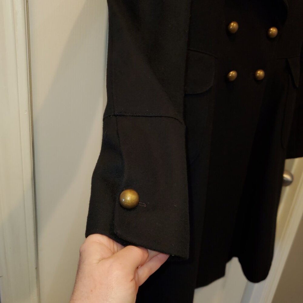 Tahari Military Peacoat A-Line Double-Breasted Black 60% Wool Blend Coat - 2/XS - Picture 8 of 12